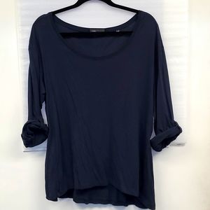 Vince Navy Slouchy Top Tab Sleeves L